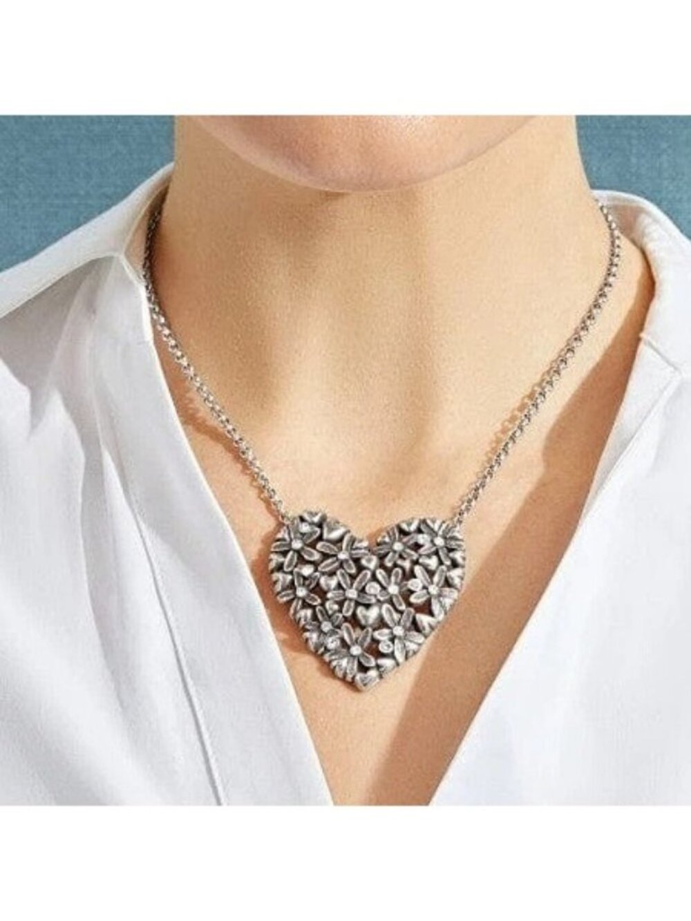 Brighton Wild Flowers Heart  Silver Necklace JM4151  NWT $84